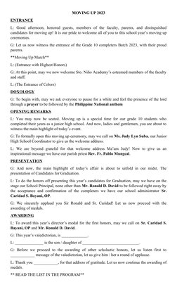Grade 10 Moving Up Ceremony Script | PDF
