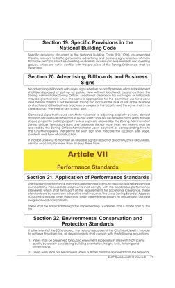 CLUP Guidebook 2014 Volume 3 
71
Section 19. Specific Provisions in the 
National Building Code
Specific provisions stipulate