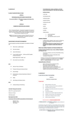 R.A. 9266: RULE III
R.A. 9266:  THE ARCHITECTURE ACT OF 2004
- ARTICLE II -
PROFESSIONAL REGULATORY BOARD OF ARCHITECTURE
(Yo