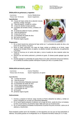 ENSALADA de garbanzos y vegetales 
2 porciones
Tiempo total: 10 minutos
Cocina: Mediterránea  
Opción Vegetariana
Ingrediente