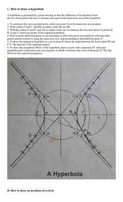 C. How to draw a hyperbola
A hyperbola is generated by a point moving so that the difference of its distances from
the two fi