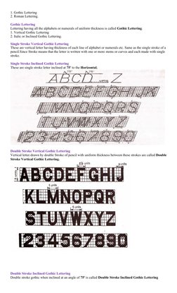 1. Gothic Lettering
2. Roman Lettering.
Gothic Lettering
Lettering having all the alphabets or numerals of uniform thickness