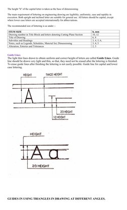 The height "h" of the capital letter is taken as the base of dimensioning.
The main requirement of lettering on engineering d