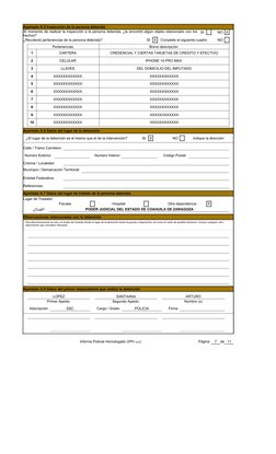 Apartado A.5 Inspeccion de la persona detenida 
SI
NO X
¿Recolectó pertenencias de la persona detenida?
SI
X
Complete el sigu