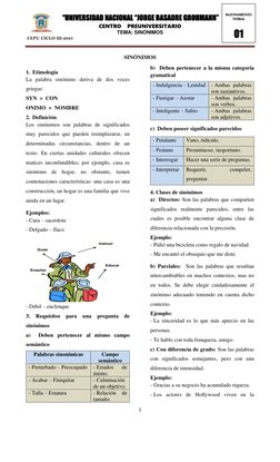 “UNIVERSIDAD NACIONAL “JORGE BASADRE GROHMANN” 
CENTRO    PREUNIVERSITARIO 
TEMA: SINÓNIMOS 
 CEPU CICLO III-2023 
 
1 
 
RA