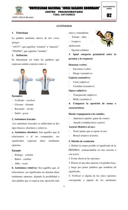 “UNIVERSIDAD NACIONAL “JORGE BASADRE GROHMANN” 
CENTRO    PREUNIVERSITARIO 
TEMA: ANTÓNIMOS 
 CEPU CICLO III-2023 
 
1 
 
RA