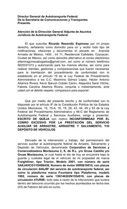 Director General de Autotransporte Federal. 
De la Secretaría de Comunicaciones y Transportes
Presente.
Atención de la Direcc