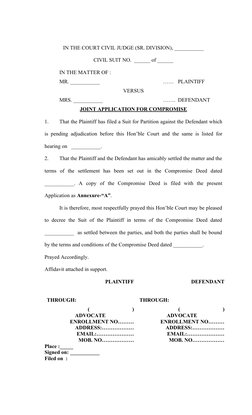 Joint Compromise Petition Format CPC | PDF | Lawsuit | Affidavit