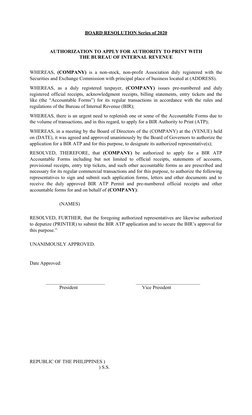 Board Resolution for BIR ATP Authorization | PDF | Receipt | Justice