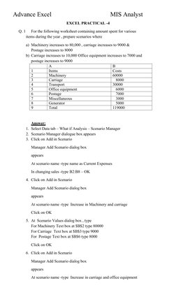 Advance Excel 
      
MIS Analyst
EXCEL PRACTICAL -4
Q. 1
For the following worksheet containing amount spent for various 
it