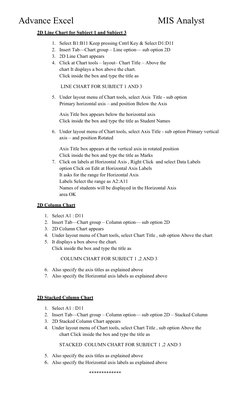 Advance Excel 
      
MIS Analyst
2D
    Line
 
   Chart
 
    for
    Subject
 
    1 and
 
   Subject
 
    3  
1. Select B