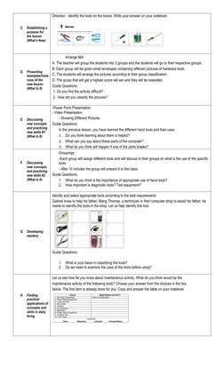 Grade 7 TLE Daily Lesson Log: Hand Tools | PDF | Learning | Lesson Plan