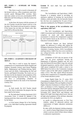 ALS Reviewer 2025: Curriculum & Assessment | PDF | Learning | Curriculum