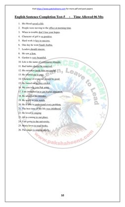 Visit https://www.pakshaheens.com  (https://www.pakshaheens.com/)for more pdf and past papers 
10 
 
English Sentence Complet