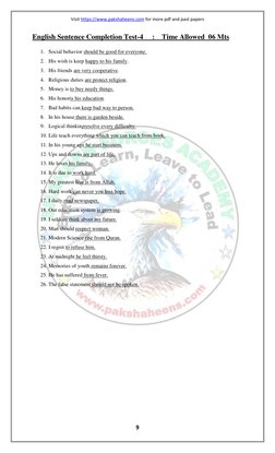 Visit https://www.pakshaheens.com  (https://www.pakshaheens.com/)for more pdf and past papers 
9 
 
English Sentence Completi