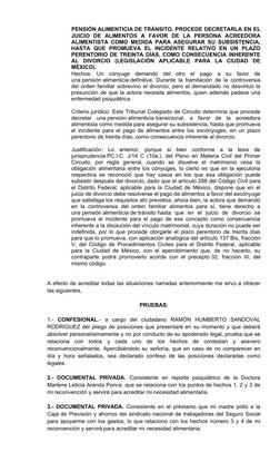 PENSIÓN ALIMENTICIA DE TRÁNSITO. PROCEDE DECRETARLA EN EL
JUICIO  DE  ALIMENTOS  A  FAVOR  DE  LA  PERSONA  ACREEDORA
ALIMENT