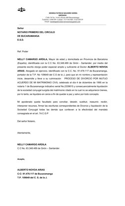 MONIKA PATRICIA NAVARRO SIERRA
ABOGADA
Calle 36 No. 14-42 oficina 406 Bucaramanga
Teléfono: 6308789- Celular: 3157343300-