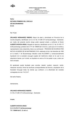 MONIKA PATRICIA NAVARRO SIERRA
ABOGADA
Calle 36 No. 14-42 oficina 406 Bucaramanga
Teléfono: 6308789- Celular: 3157343300-