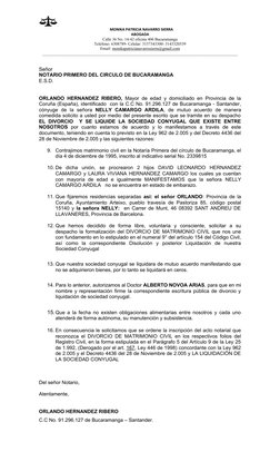 MONIKA PATRICIA NAVARRO SIERRA
ABOGADA
Calle 36 No. 14-42 oficina 406 Bucaramanga
Teléfono: 6308789- Celular: 3157343300-
