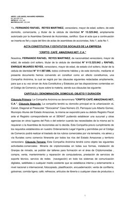 1
Yo, FERNANDO RAFAEL  REYES MARTINEZ, venezolano, mayor de edad, soltero, de este
domicilio,  comerciante,  y  titular  de