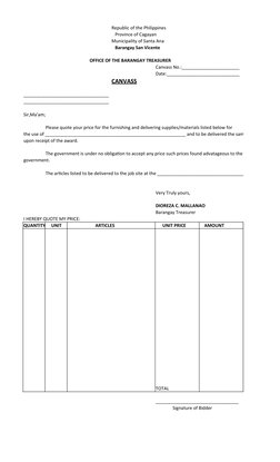 Republic of the Philippines
   Province of Cagayan
Municipality of Santa Ana
   Barangay San Vicente
OFFICE OF THE BARANGAY T