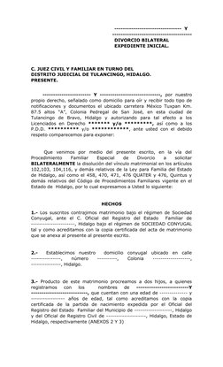 --------------------------------  Y
--------------------------------------
    DIVORCIO BILATERAL
    EXPEDIENTE INICIAL.