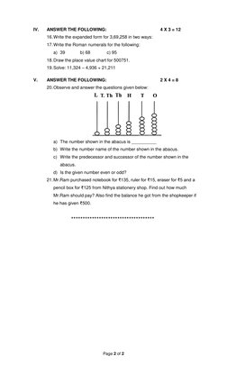 Class 4 DAV Maths Periodic Test 1 | PDF | Numbers | Mathematical Notation
