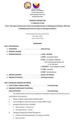 Barangay Assembly Program 2024 | PDF | Science & Mathematics