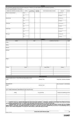 WORK
Give information regarding present and former employment.  Indicate by "X" mark, whether position was full-time or part-