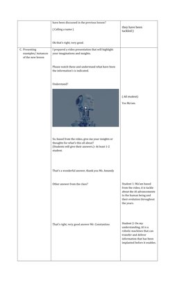 have been discussed in the previous lesson? 
( Calling a name )
Ok that’s right, very good.
they have been 
tackled ) 
 
 C.