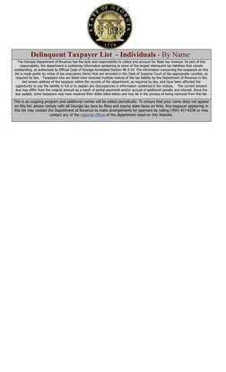 Delinquent Taxpayer List  - Individuals - By Name 
The Georgia Department of Revenue has the duty and responsibility to col