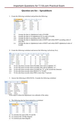 Important Questions for T.Y.B.com Practical Exam
                       Question sets for: - Spreadsheets
1. Create the follo