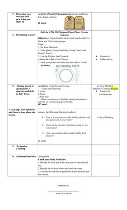 Grade 7 PE & Health Lesson Plan | PDF | Healthy Diet | Nutrition