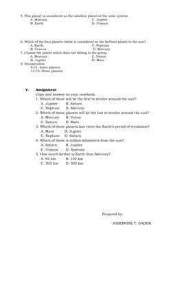 Grade 6 Solar System Lesson Plan | PDF | Planets | Solar System