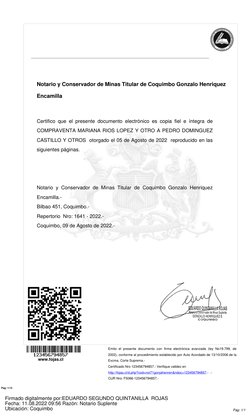 Notario y Conservador de Minas Titular de Coquimbo Gonzalo Henriquez
Encamilla
Certifico que el presente documento electrónic