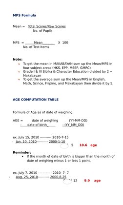 MPS Computation and Formulas Guide | PDF | Body Mass Index | Mass
