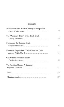 Contents
Introduction: The Austrian Theory in Perspective
    Roger W. Garrison……………………………
7
The “Austrian” Theory of the Tra