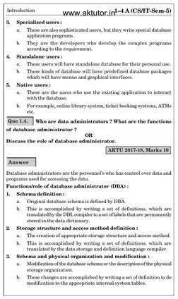 Introduction
1–4 A (CS/IT-Sem-5)
3.
Specialized users :
a.
These are also sophisticated users, but they write special databas