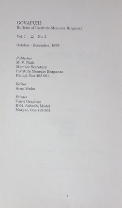 GOVAPURI
Bulletin of Institute Menezes Braganza
Vok T
QO
No.3
October - December, 1999
Publisher
M. V. Naik
Member Se