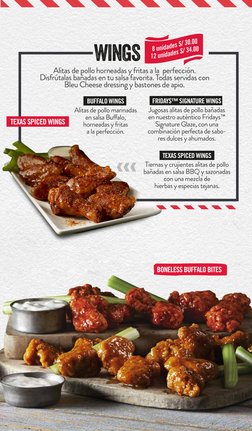 Alitas de pollo horneadas y fritas a la  perfección. 
Disfrútalas bañadas en tu salsa favorita. Todas servidas con 
Bleu Chee