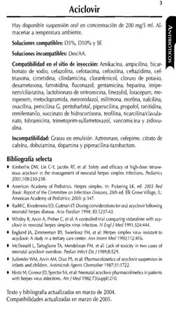3 
Aciclovir 
Hay disponible suspensión oral en concentración de 200 mgí5 ml. Al- 
macenar a temperatura ambiente. 
Solucione