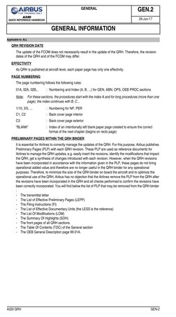 A320
QUICK REFERENCE HANDBOOK
GENERAL
GEN.2
26-Jun-17
A320 QRH
GEN-2
GENERAL INFORMATION
Applicable to: ALL
QRH REVISION DATE