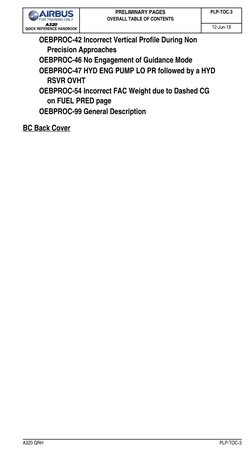 A320 QRH
PLP-TOC-3
A320
QUICK REFERENCE HANDBOOK
PRELIMINARY PAGES
OVERALL TABLE OF CONTENTS
PLP-TOC.3
12-Jun-18
OEBPROC-42 I