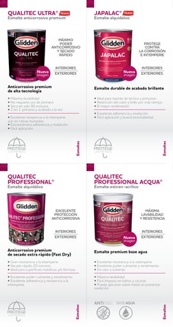 Esmalte estiren-acrílico
QUALITEC
PROFESSIONAL ACQUA®
MÁXIMA
LAVABILIDAD
Y RESISTENCIA
INTERIORES
EXTERIORES
• Excelente resi