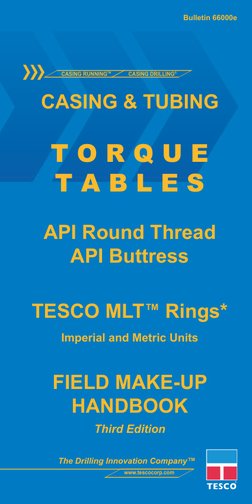 Bulletin 66000e
CASING & TUBING
T O R Q U E     
T A B L E S
API Round Thread
API Buttress
TESCO MLT™ Rings*
Imperial and Met