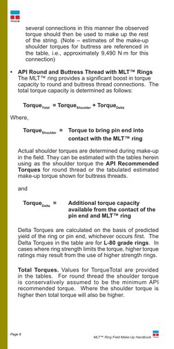 MLT™ Ring Field Make-Up Handbook  
Page 6
several connections in this manner the observed 
torque should then be used to make