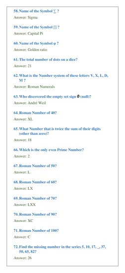Maths GK Questions and Answers | PDF | Pi | Numbers