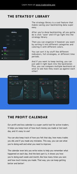 Learn more at www.traderedge.app (https://www.traderedge.app/)
The strategy library is a cool feature that
makes saving your