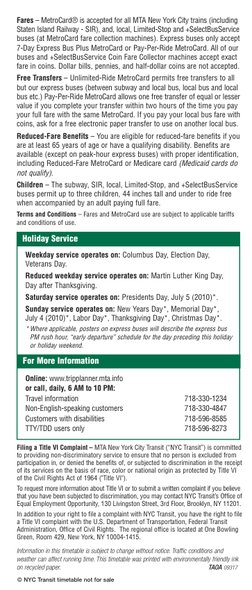 © NYC Transit timetable not for sale
Information in this timetable is subject to change without notice. Traffic conditions an