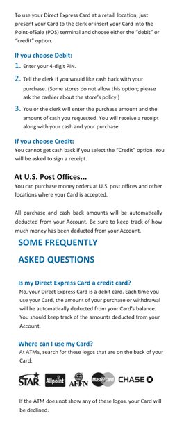 A Guide For Using Your Direct Express Card | PDF | Automated Teller ...